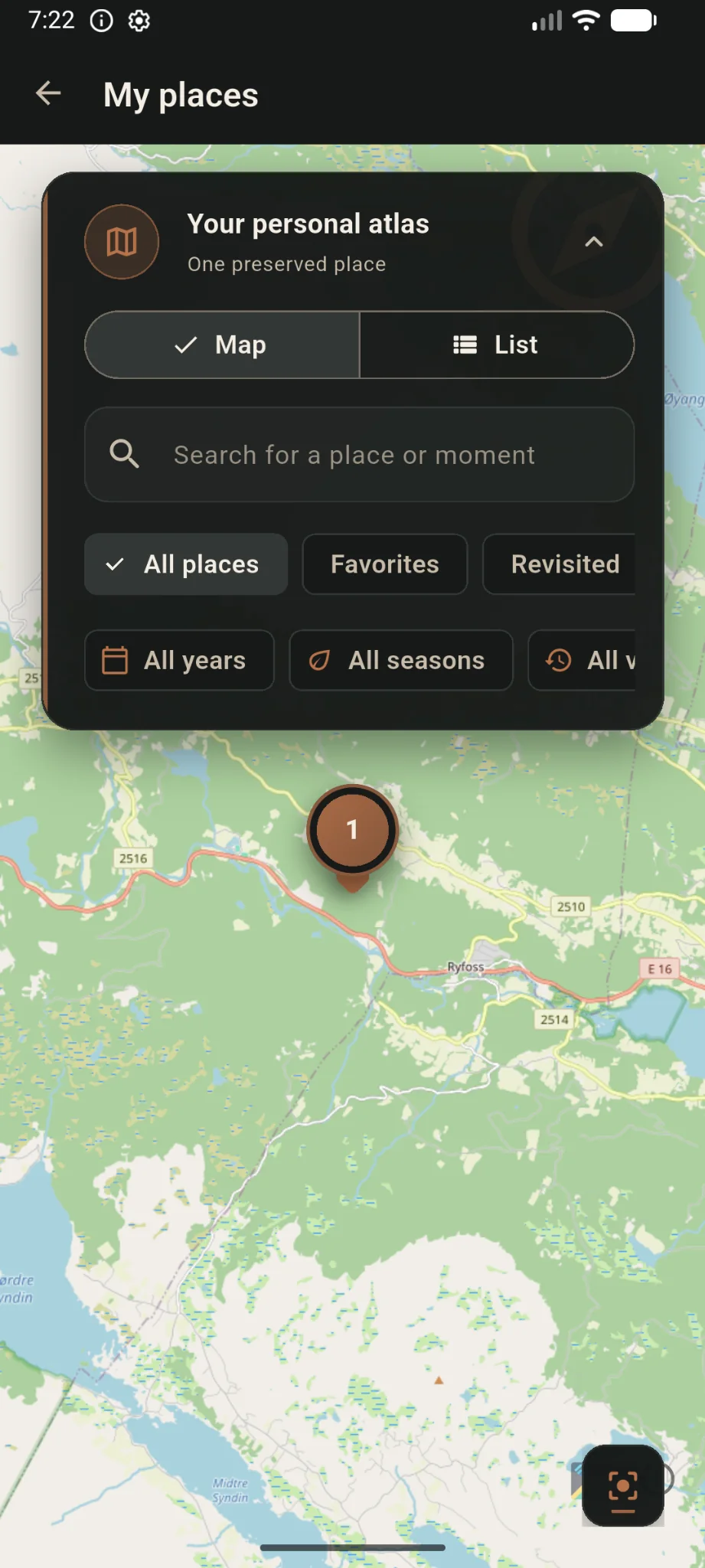 The personal Shuttrplace atlas with a saved place
