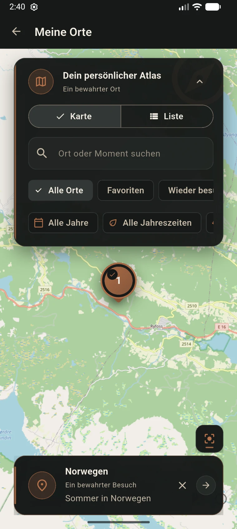 Der persönliche Shuttrplace-Atlas mit einem gespeicherten Ort