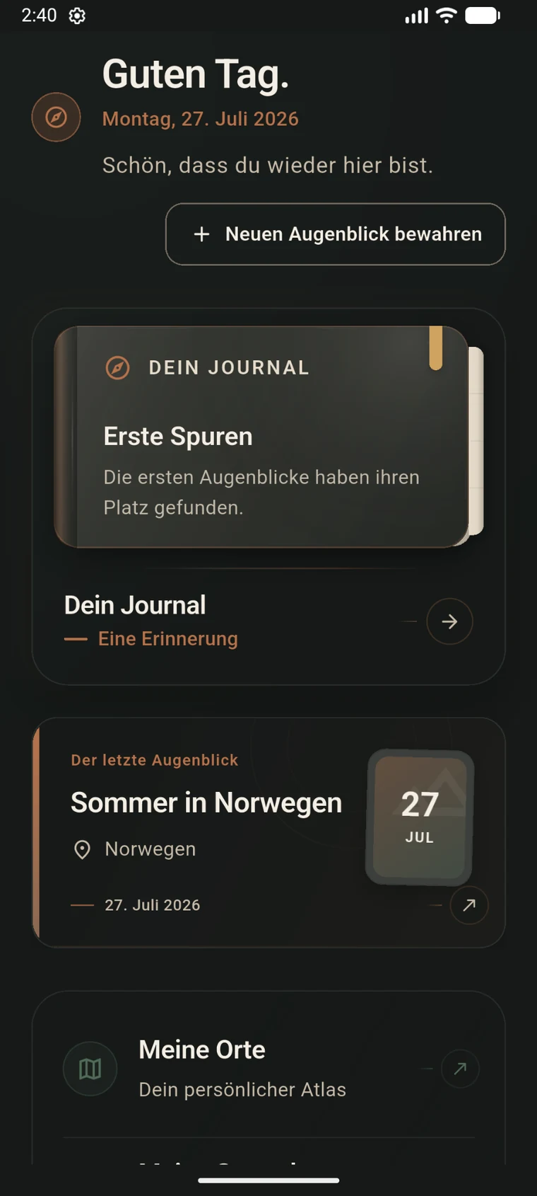 Die Shuttrplace-Startseite im dunklen Theme