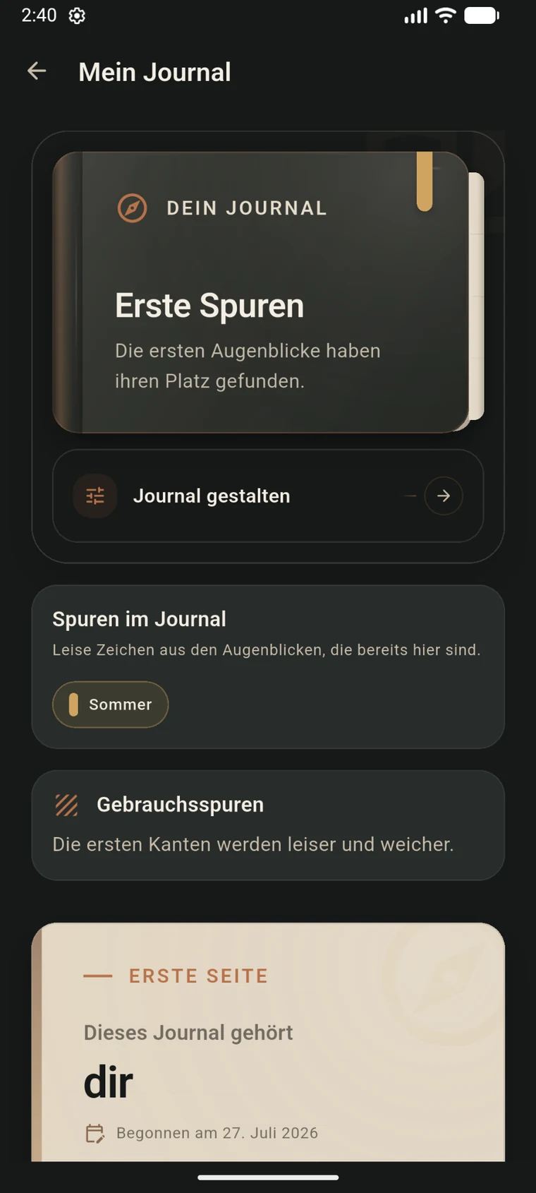 Das persönliche Shuttrplace-Journal im dunklen Theme