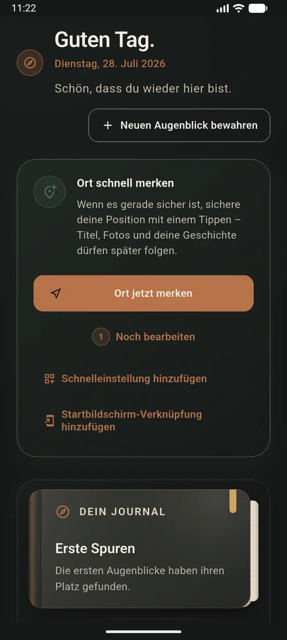 Shuttrplace-Startseite mit der Funktion Ort schnell merken